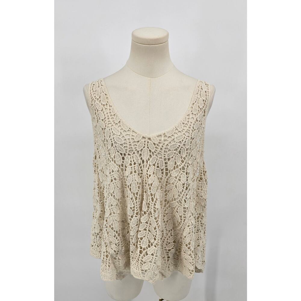 Daytrip Boho Festival Cottagecore Neutral Crochet Tank Top
